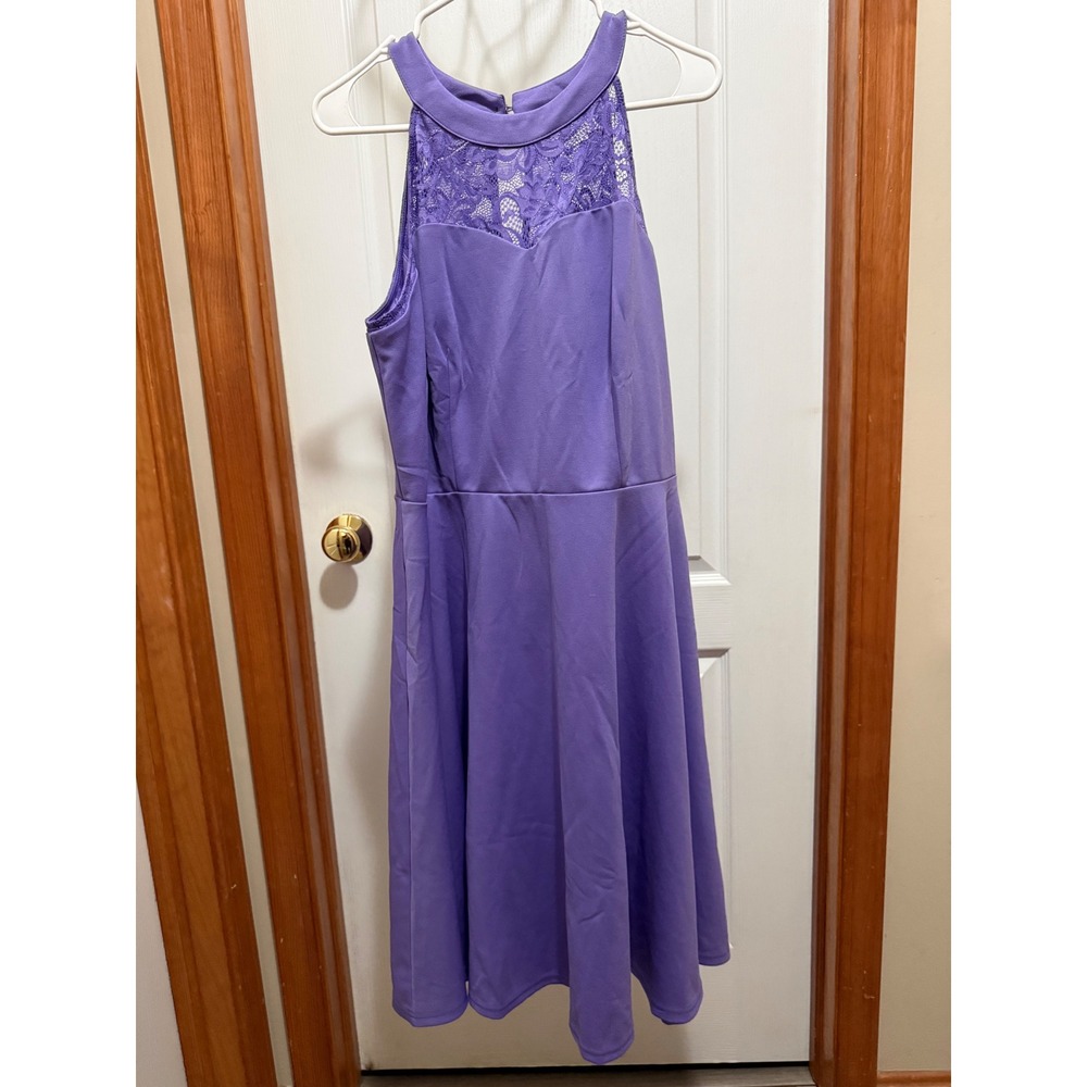Bbonlinedress Womens Purple Lace Halter Neck Fit and Flare Cocktail Dress 2XL